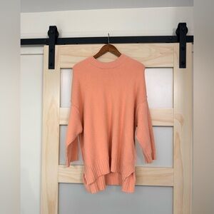 Free People Oversized Blush Pink Knit Sweater XS Hi-Low Cozy Pullover